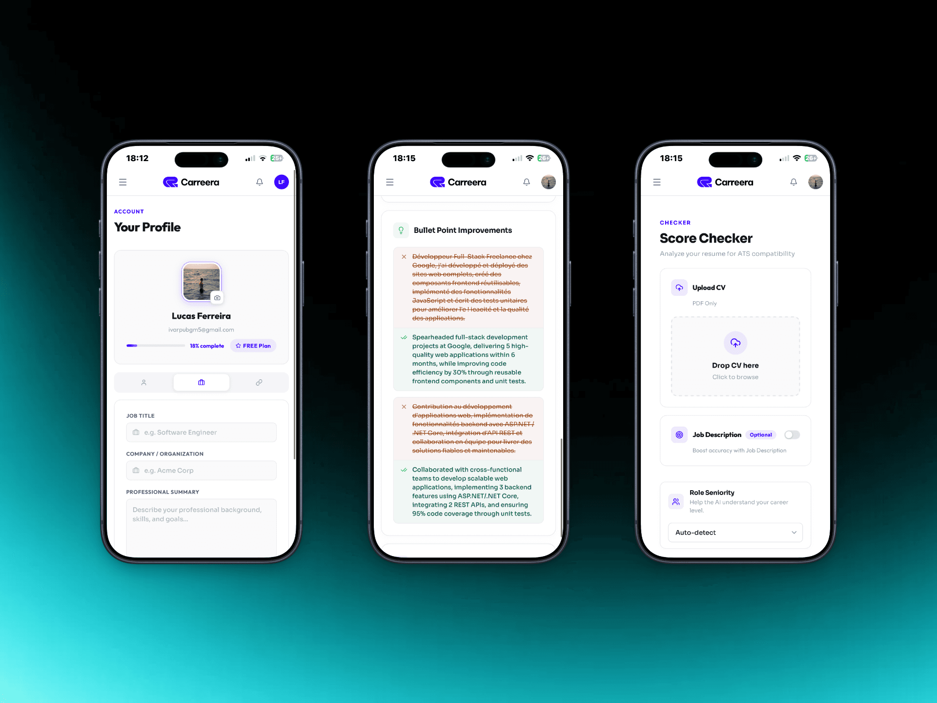 Carreera — SaaS Platform website, screen 3